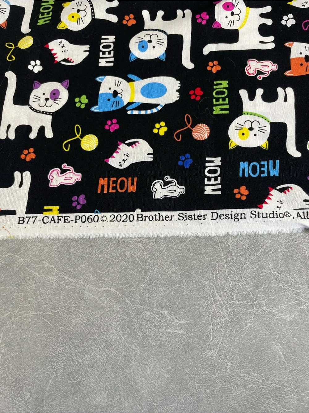 NEW “Meow Cats” Black Multicolor Cat Print Fabric- Brother Sister Design Studio